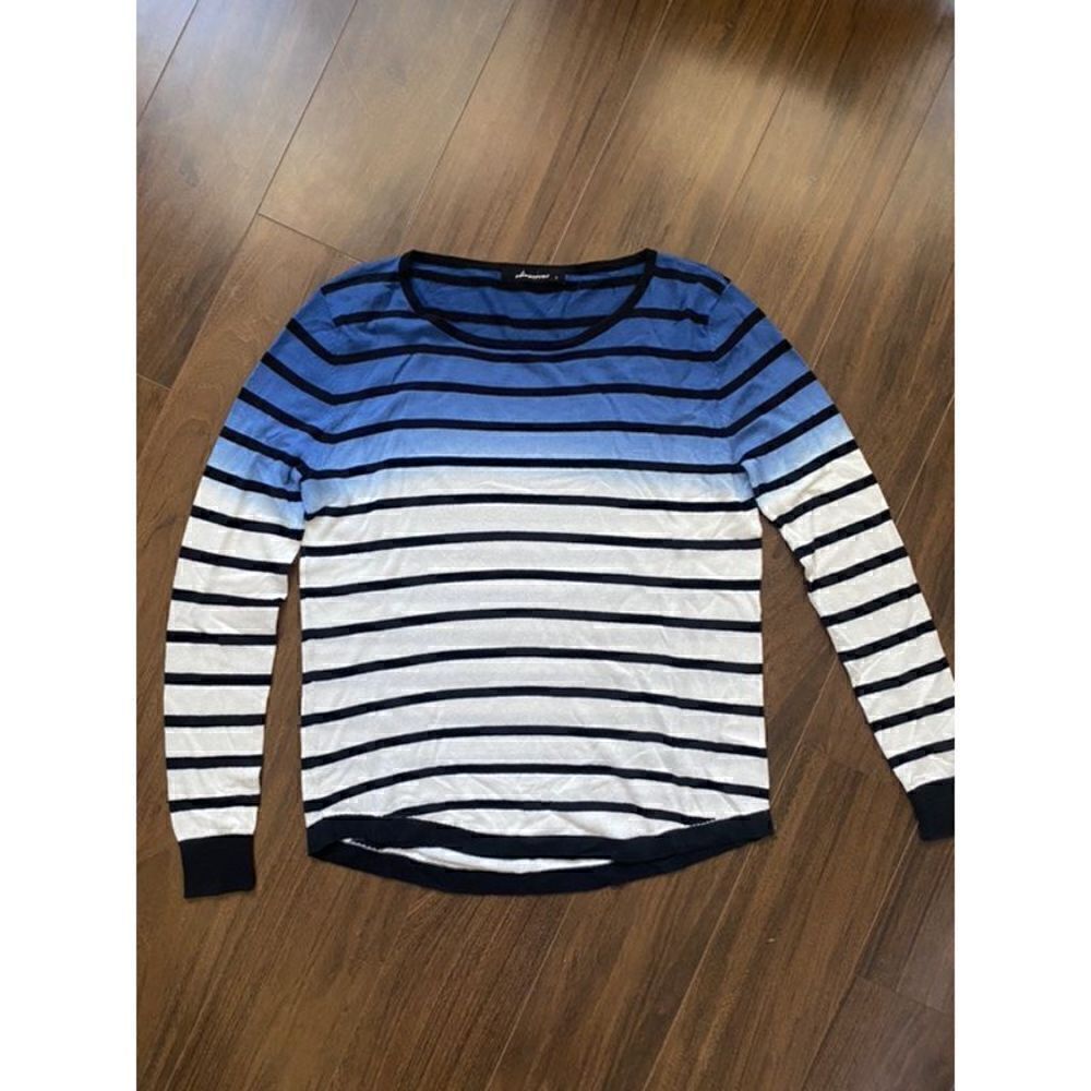 Olivaceous S black blue stripe ombré long sleeve blouse